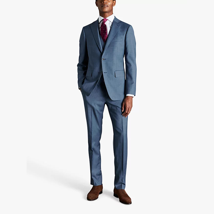 유행 강철 파란 젊은 남자 사무실 우연한 싱글 브레스트 V 넥에 의하여 길쌈된 양복을 주문 설계하십시오
