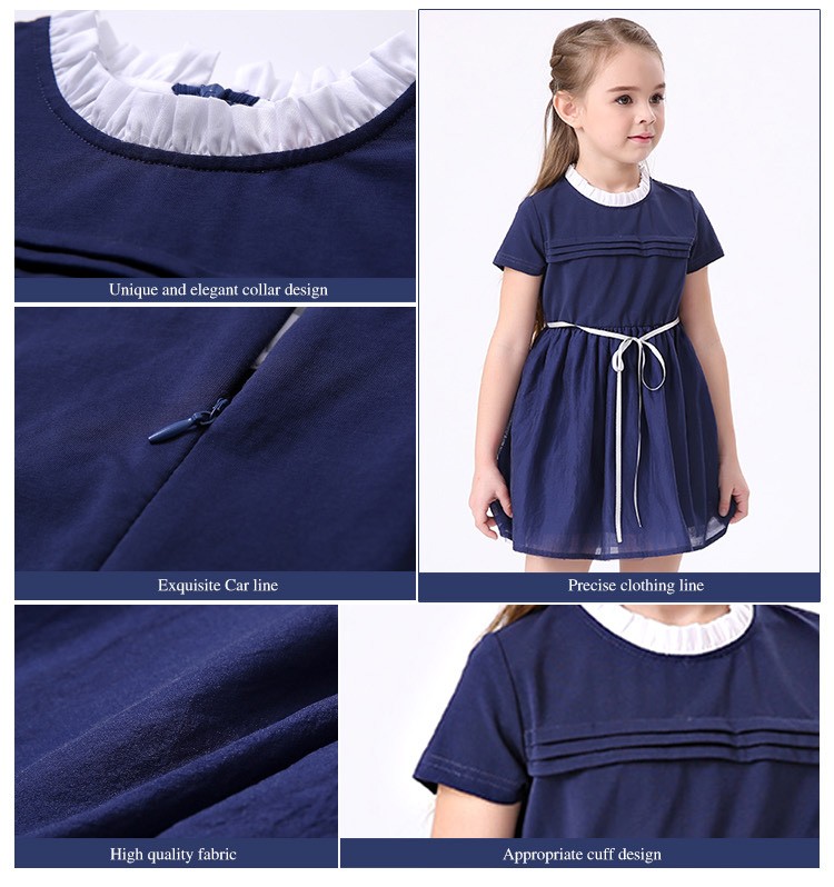 벨트를 가진 여름 단색 반소매 지퍼 뒤 어린 소녀 Pouf 복장을 주문 설계하십시오