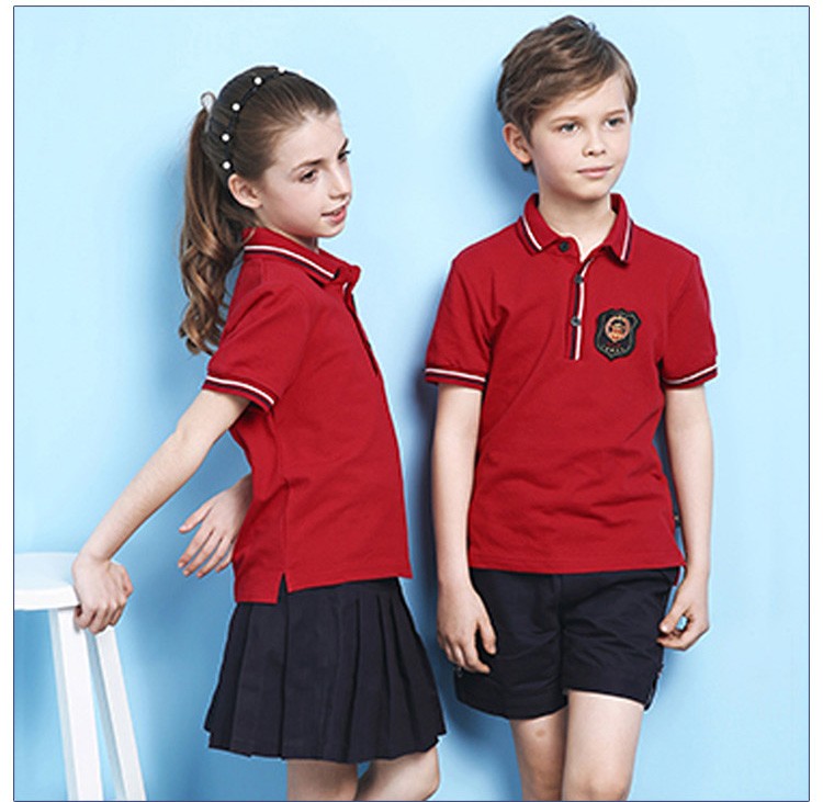 사용자 정의 디자인 2 조각 여름 어린이 학생 유니폼 반팔 폴로 셔츠와 반바지 