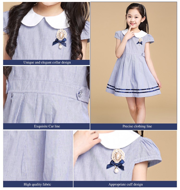일본 유치원 독특한 칼라 여자 학생 반팔 지퍼 백 유니폼 드레스