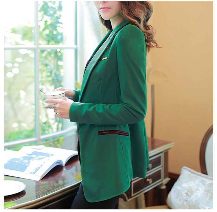 사용자 정의 디자인 봄 여성 V 넥 긴 소매 단일 버튼 포켓이있는 짙은 녹색 블레이저