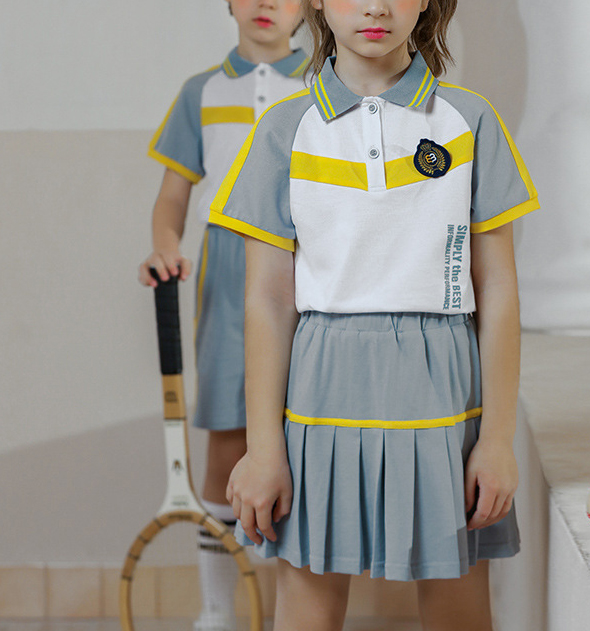 여름 사용자 정의 디자인 유치원 교복 정장 색상 조합 어린이 반팔 교복 폴로 셔츠와 반바지