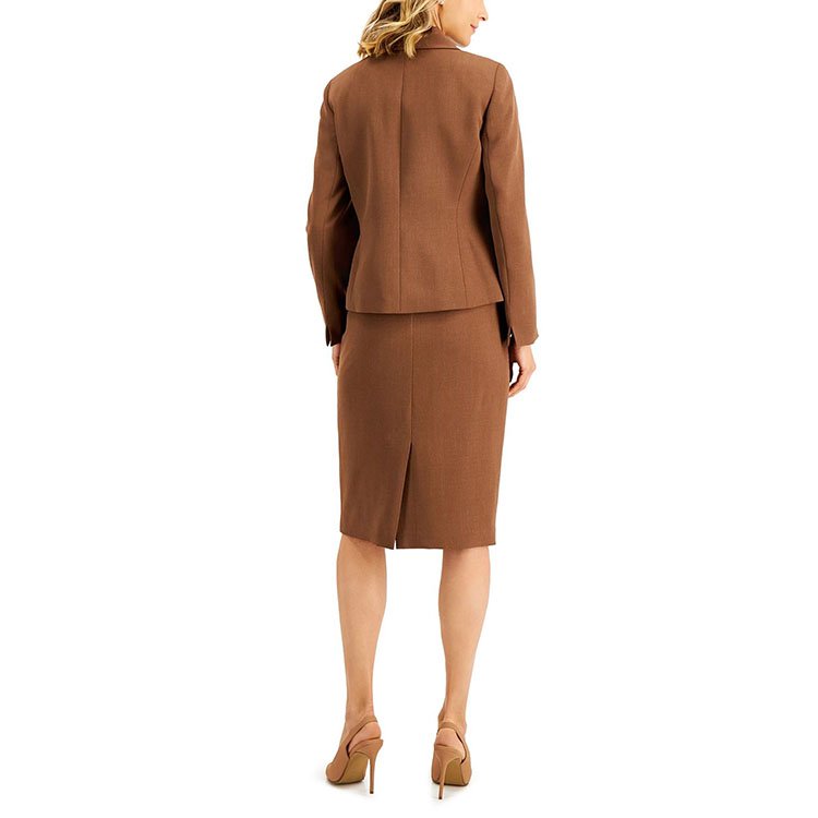 주문 유일한 우아한 디자인 브라운 여성 긴 소매 재킷 한 벌과 맞춤형 치마