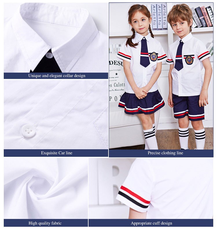 사용자 정의 턴다운 칼라 3/4 소매 소년과 소녀 흰색 셔츠 기본 유니폼 세트 디자인