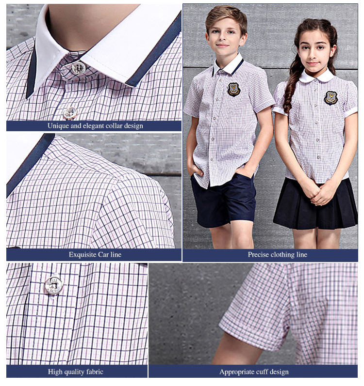 초등과 중학교를 위한 여름 아이들 격자 무늬 셔츠 교복 셔츠 세트
