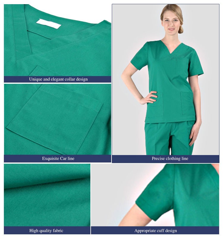 반팔 딥 그린 간호사 의사 유니폼 외과 가운 간호사 스크럽 슈트 디자인 병원 유니폼