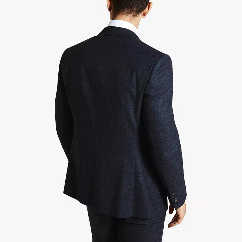 사용자 정의 디자인 공식적인 회의 남성 비즈니스 싱글 브레스트 V 넥 블랙 체크 무늬 정장