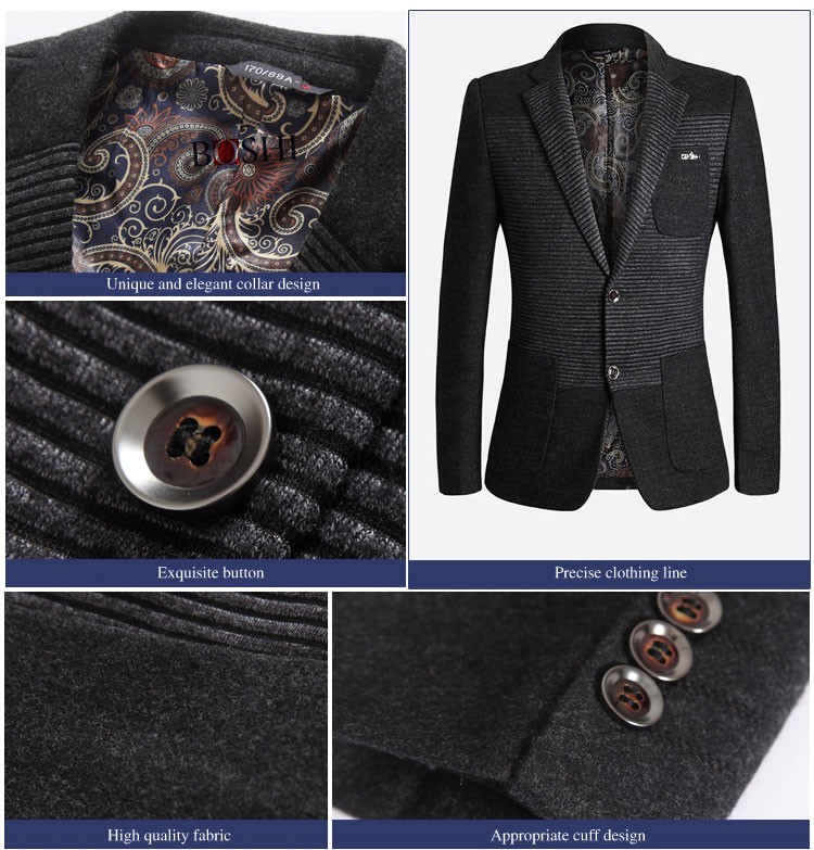 사용자 정의 유행 겨울 따뜻한 독특한 짙은 회색 남성 줄무늬 정장 디자인 