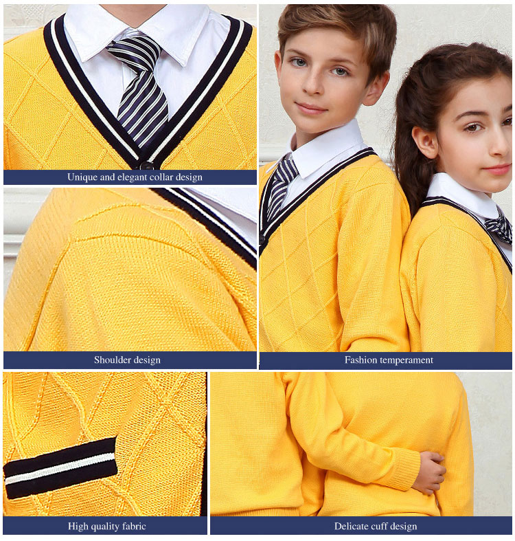 주문 태양열 집열기 유행 황색 열려있는 정면 스웨터 카디건 교복 디자인