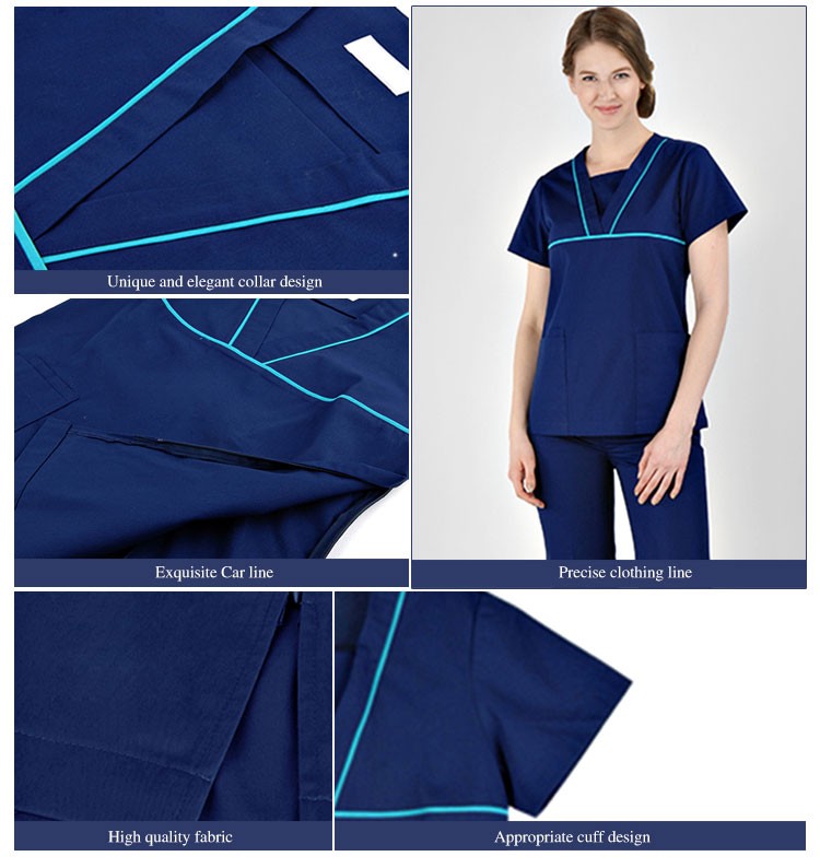 유행 간호사 유니폼 디자인 의료 센터 유니폼 네이비 블루 의료 스크럽 간호 유니폼 병원 유니폼