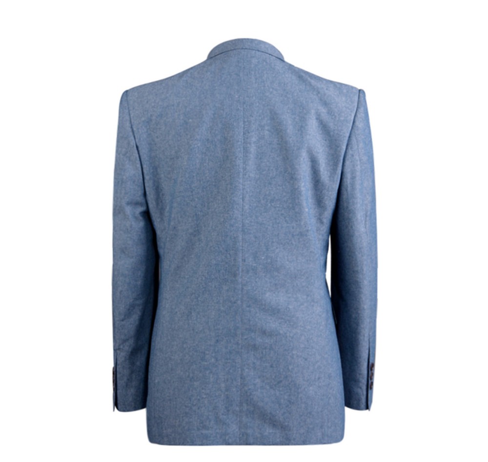 사용자 정의 디자인 공식적인 회의 남자 블루 싱글 브레스트 V 넥 짠 한 벌