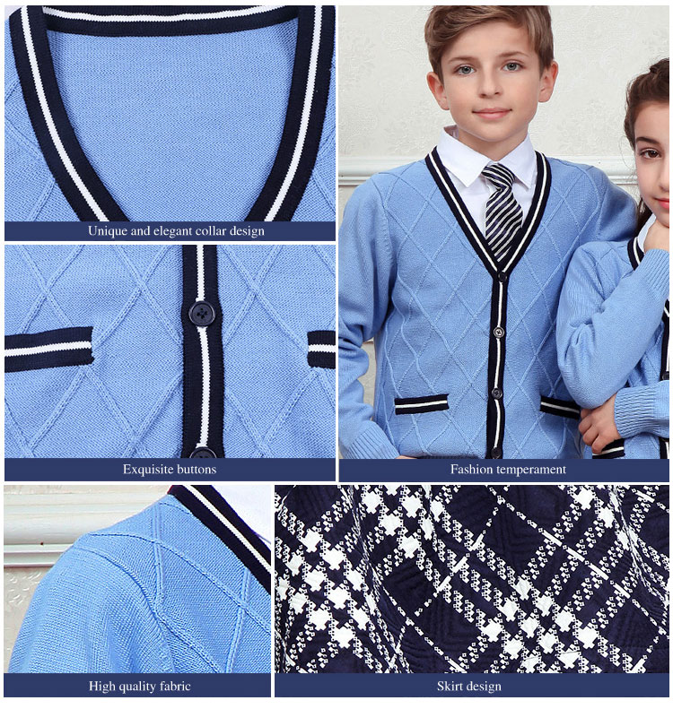 도매 사용자 정의 남여 공용 블루 V 넥 교복 스웨터