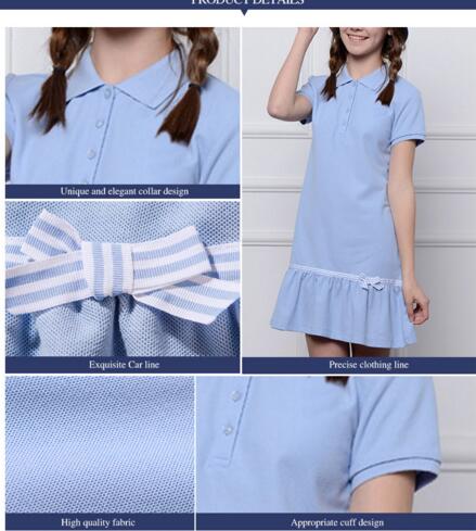 패션 솔리드 컬러 반팔 드레스 초등 학교 유니폼 디자인 교복 드레스