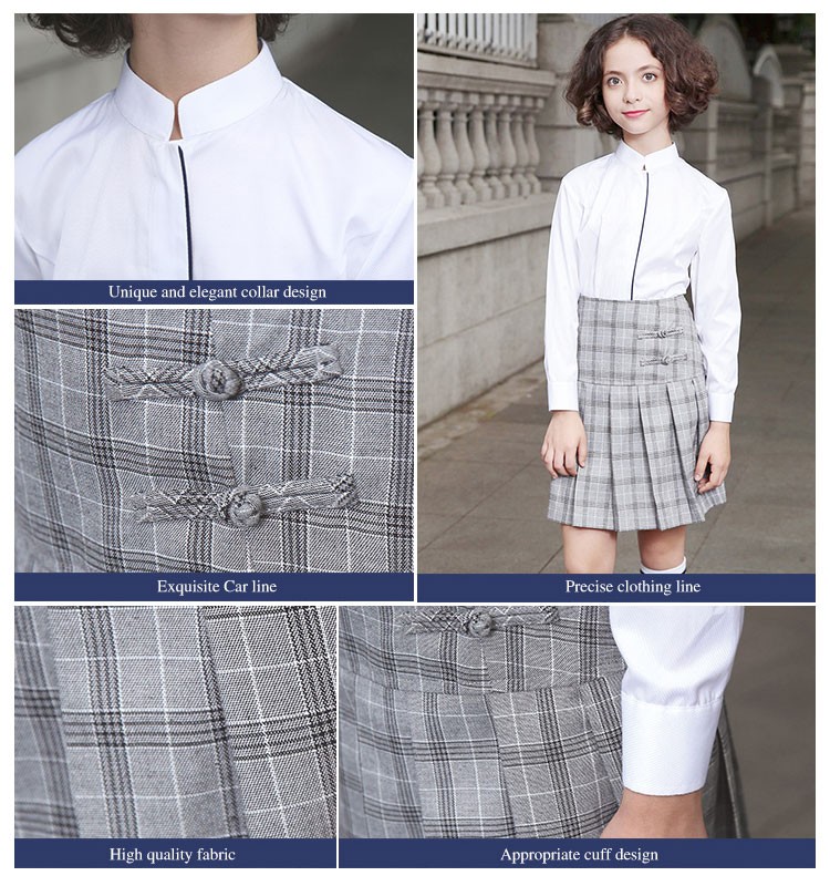  여자를위한 여름 가을 중국 스타일 초등학교 옷 면화 흰색 교복 셔츠 