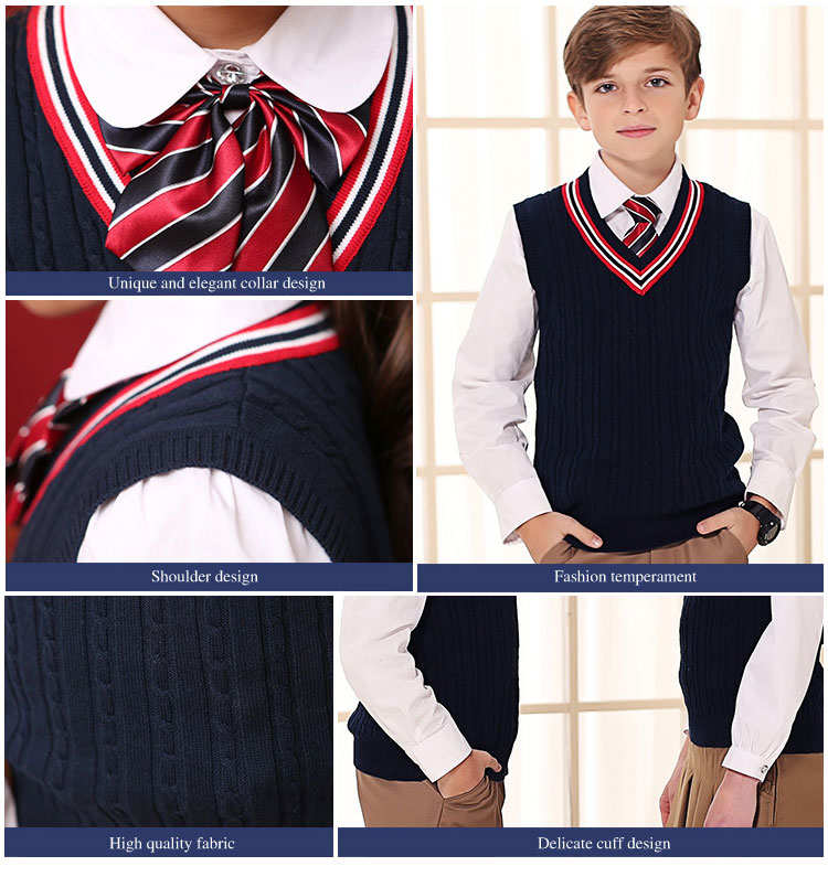 주문 유행 캐시미어 학생 제복 소년 조끼 스웨터 디자인