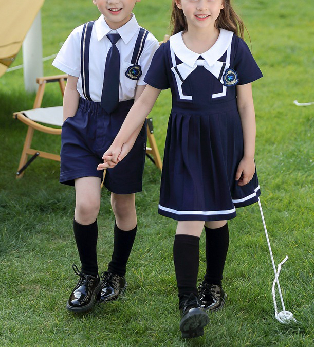 Pinafore 복장 여름 유치원 및 초등 아동 반팔 색 조합 교복 세트